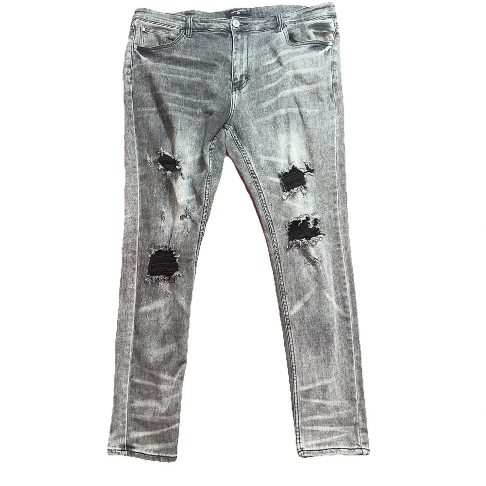 Serenade Mens 38 Fit 40x32 Gray Distressed Denim Skinny Fit Jeans * See Photos *